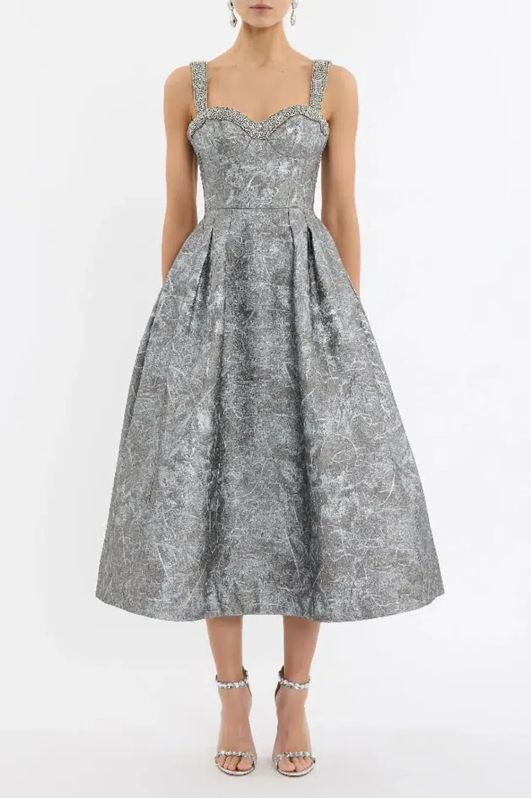 Rebecca Vallance Sterling Midi Dress Silver Size 12 AU for rent on The Volte - main image