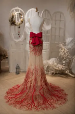 Tarik Ediz Coutre Coral Embroidered Mermaid Maxi Gown Red Size 6 for rent on The Volte - image 2