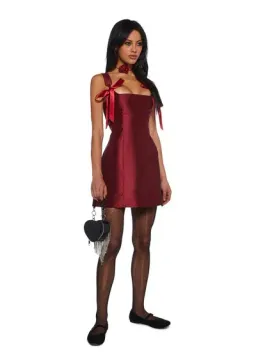 Current Mood Pixie Stardust Burgundy Satin Mini Dress Size 8 / S for rent on The Volte - image 2