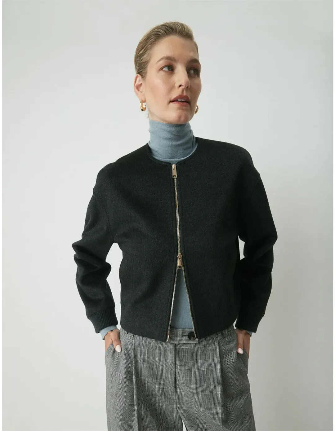 Perri Cutten London Wool Bomber Jacket Charcoal Size L / AU 14 for rent on The Volte - main image