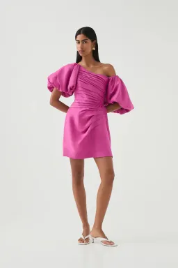 Aje Cadence Ruched Mini Dress Magenta Size 16 for rent on The Volte - image 2