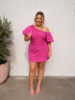 Aje Cadence Ruched Mini Dress Magenta Size 16 for rent on The Volte - image 1