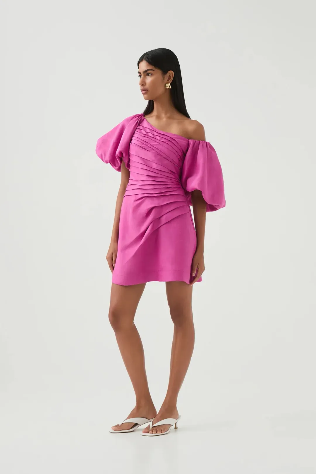 Aje Cadence Ruched Mini Dress Magenta Size 16 for rent on The Volte - main image