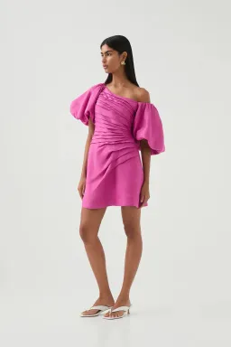 Aje Cadence Ruched Mini Dress Magenta Size 16 for rent on The Volte - image 4
