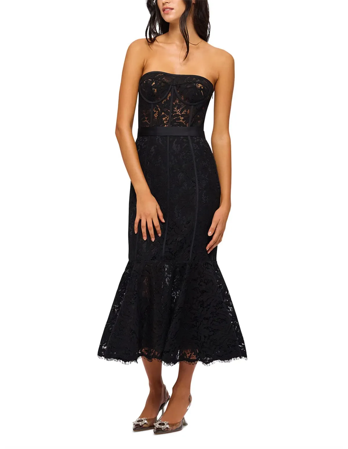 LEO LIN CLOVER LACE BUSTIER RUFFLE MIDI DRESS | Size AU 12 - Image 1