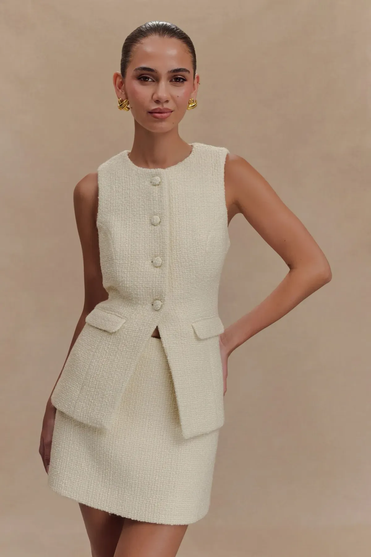 Kookai Richie Crew Vest Ivory Tweed Size 10 / M — Cocktail, Races, Wedding Guest - Image 2
