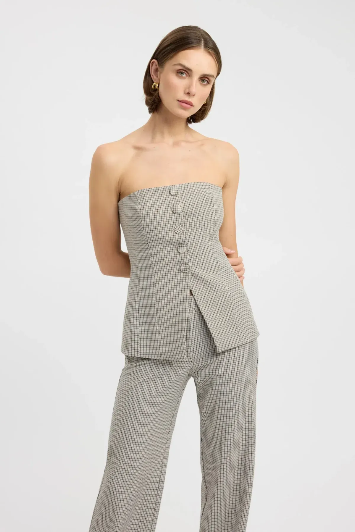 Kookai Denver Strapless Button Top Houndstooth Check Size 10 / M — Cocktail, Races, Going Out - Image 1
