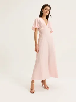 Review Montreal Sleeved Maxi Dress Pink Size 10 for rent on The Volte - image 1