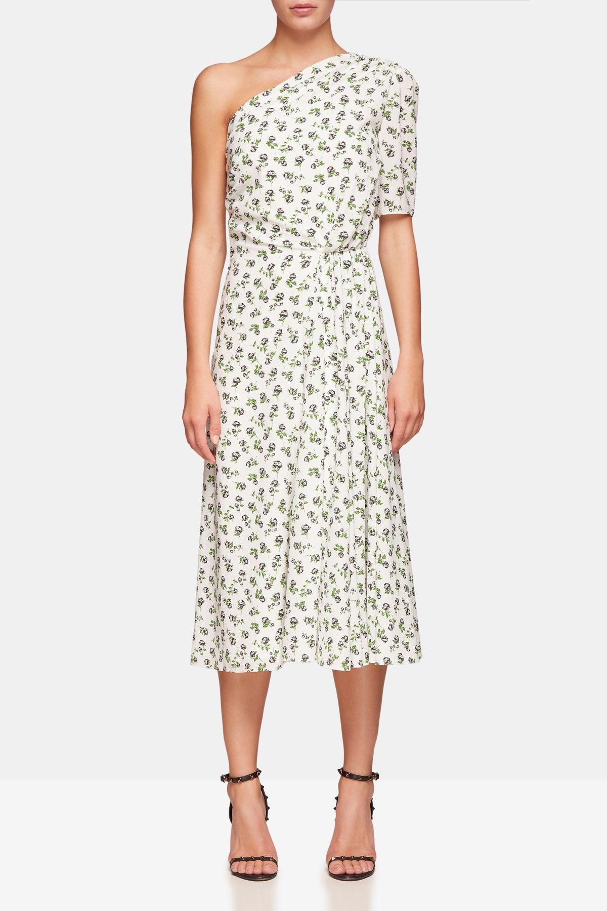 Emilia Wickstead Kyle One Shoulder Crepe Midi Dress Floral Size 8 for rent on The Volte - main image