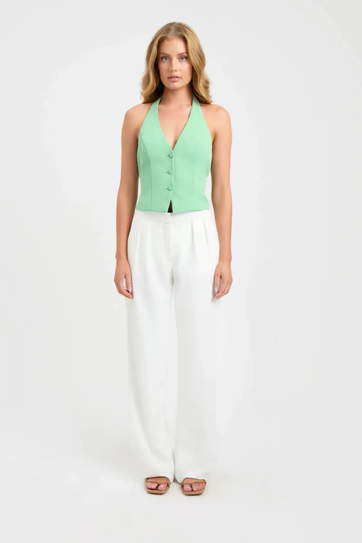 Kookai Ariel Vest Top & Core Mini Skirt Set Foliage Green Size 8-10 — Races, Wedding Guest, Cocktail - Image 1