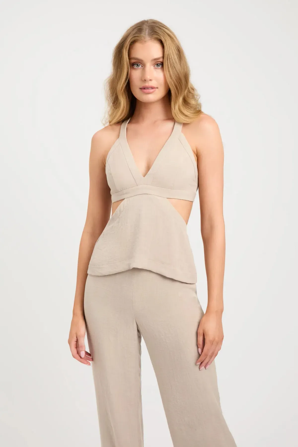 Kookai Hayman Top, Long-Line Vest & Sunday Pants Set Nougat Size 8-10 — Races, Wedding Guest, Cocktail - Image 4