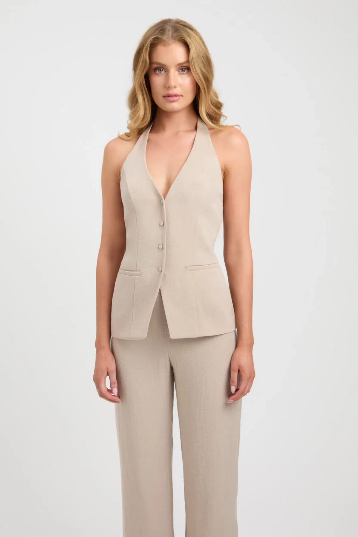 Kookai Hayman Top, Long-Line Vest & Sunday Pants Set Nougat Size 8-10 — Races, Wedding Guest, Cocktail - Image 3