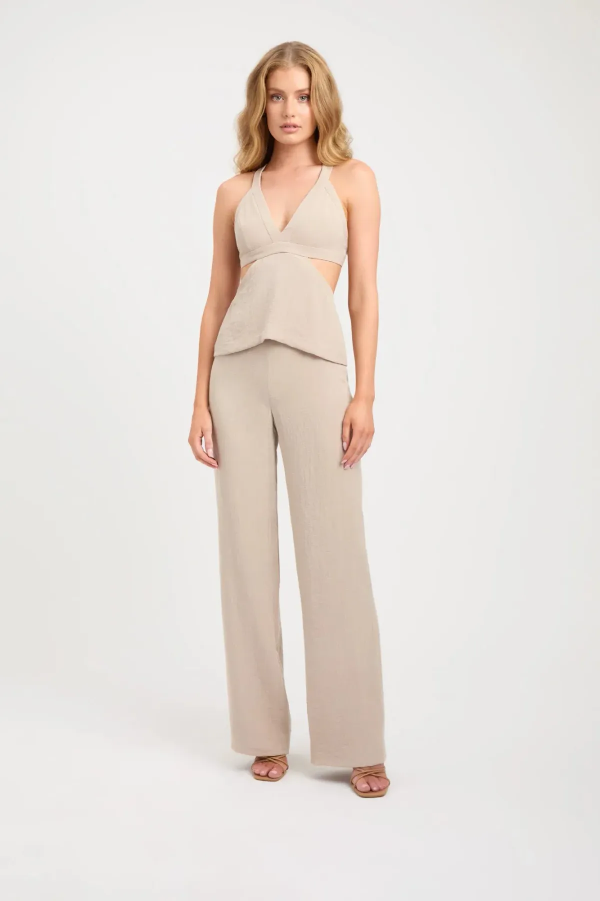 Kookai Hayman Top, Long-Line Vest & Sunday Pants Set Nougat Size 8-10 — Races, Wedding Guest, Cocktail - Image 1