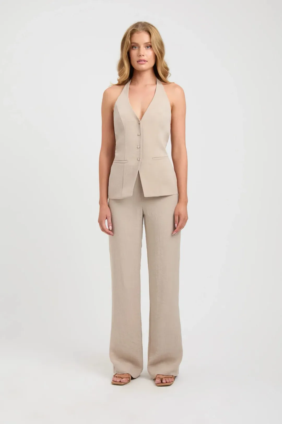 Kookai Hayman Top, Long-Line Vest & Sunday Pants Set Nougat Size 8 / 10 for rent on The Volte - main image