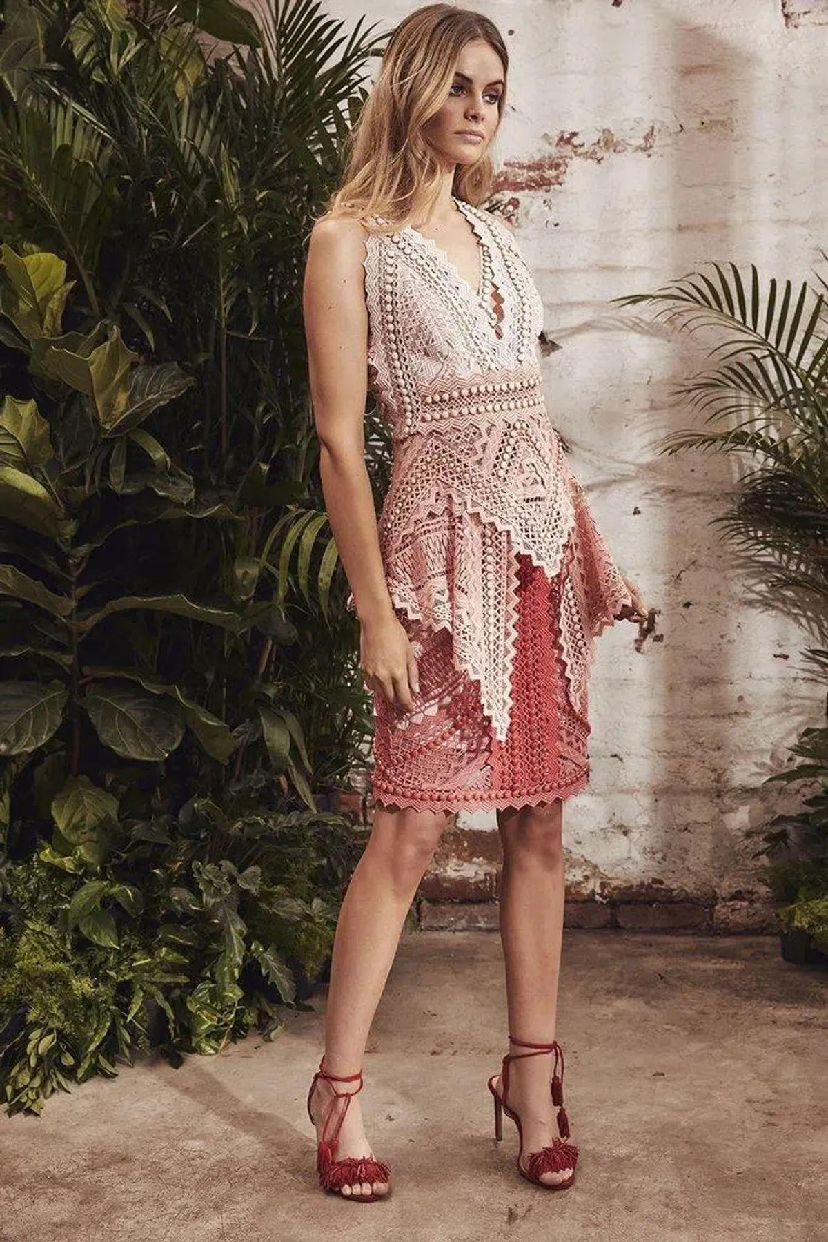 Thurley La Rambla Lace Midi Dress Pink Size 10 - Image 3