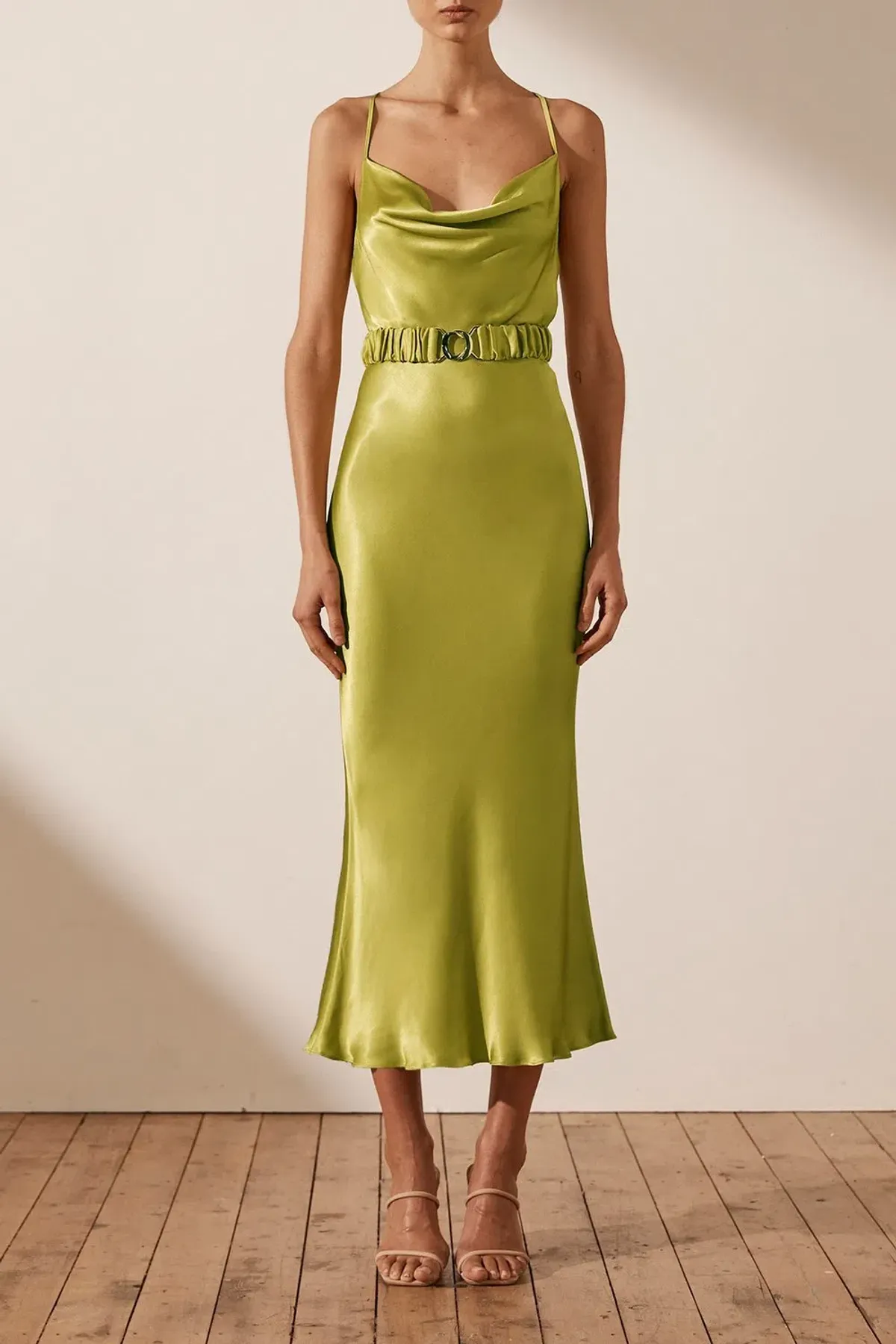 Shona Joy Gala Bias Midi Dress With Belt Green Size 8 - Image 1