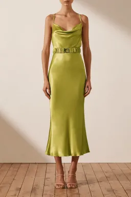 Shona Joy Gala Bias Midi Dress With Belt Green Size 8 for rent on The Volte - image 1
