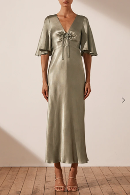 Shona Joy - LA LUNE FLUTTER SLEEVE MIDI DRESS - SAGE size 10 for rent on The Volte - image 1