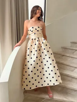Pasduchas Dottie Strapless Midi Cream Black Dot size 10 for rent on The Volte - image 1