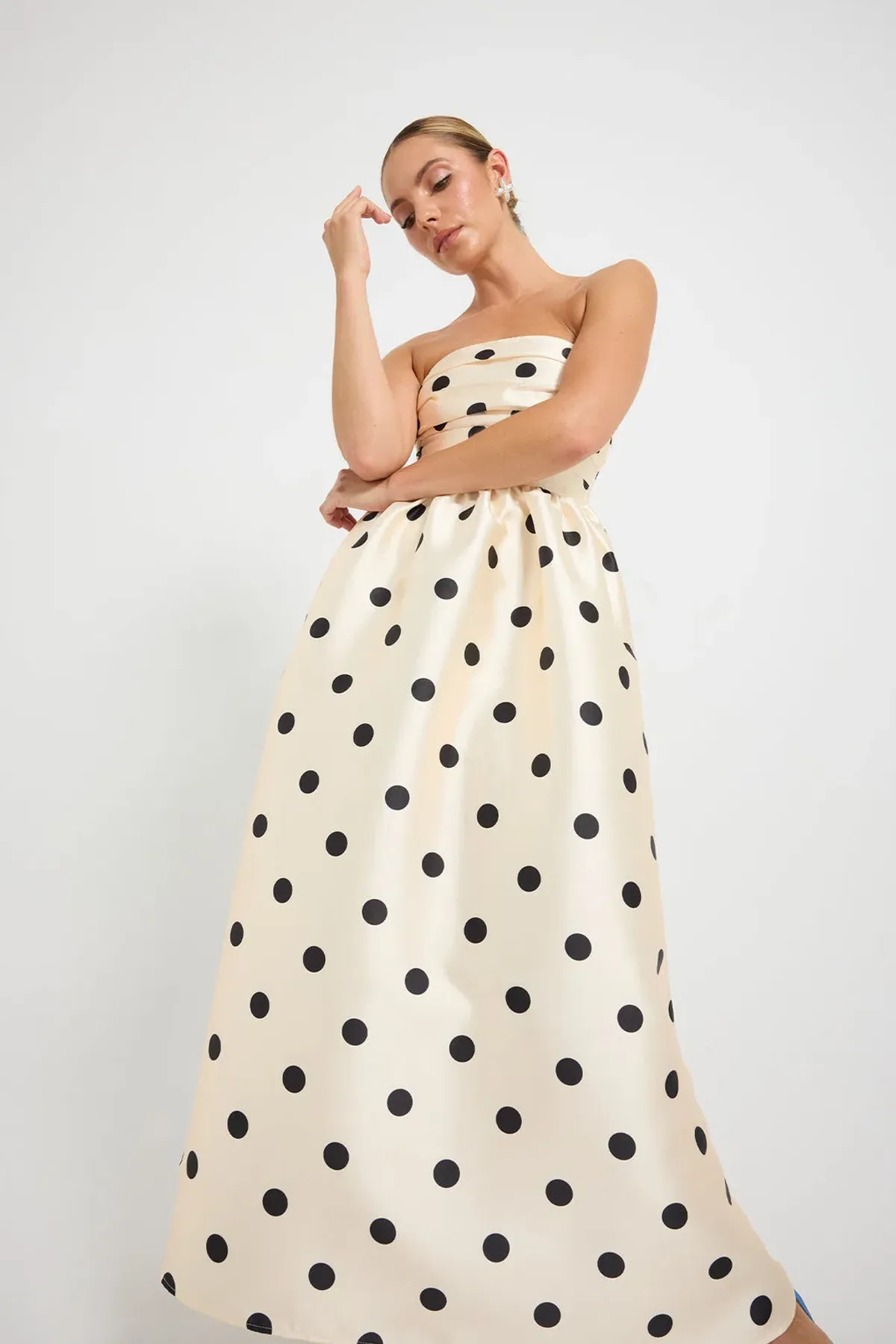 Pasduchas Dottie Strapless Midi Cream Black Dot size 10 - Image 5