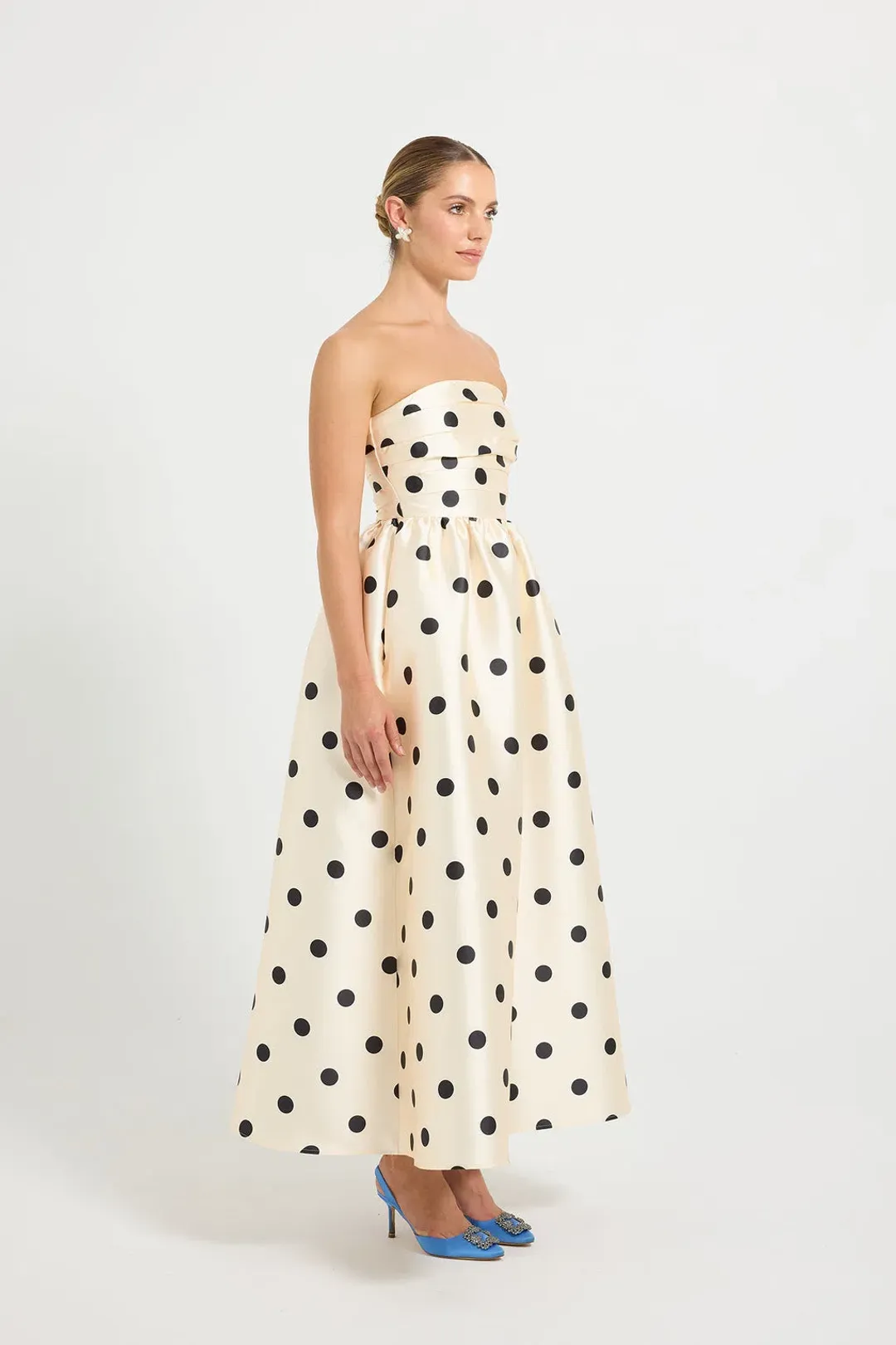 Pasduchas Dottie Strapless Midi Cream Black Dot size 10 for rent on The Volte - main image