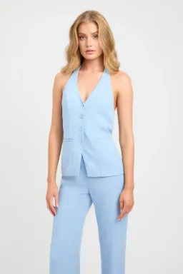 Kookai Hayman Long-Line Vest & Ariel Pants Set Soft Blue & Slate Blue Size 8-10 — Races, Cocktail, Wedding Guest for rent on The Volte - image 3