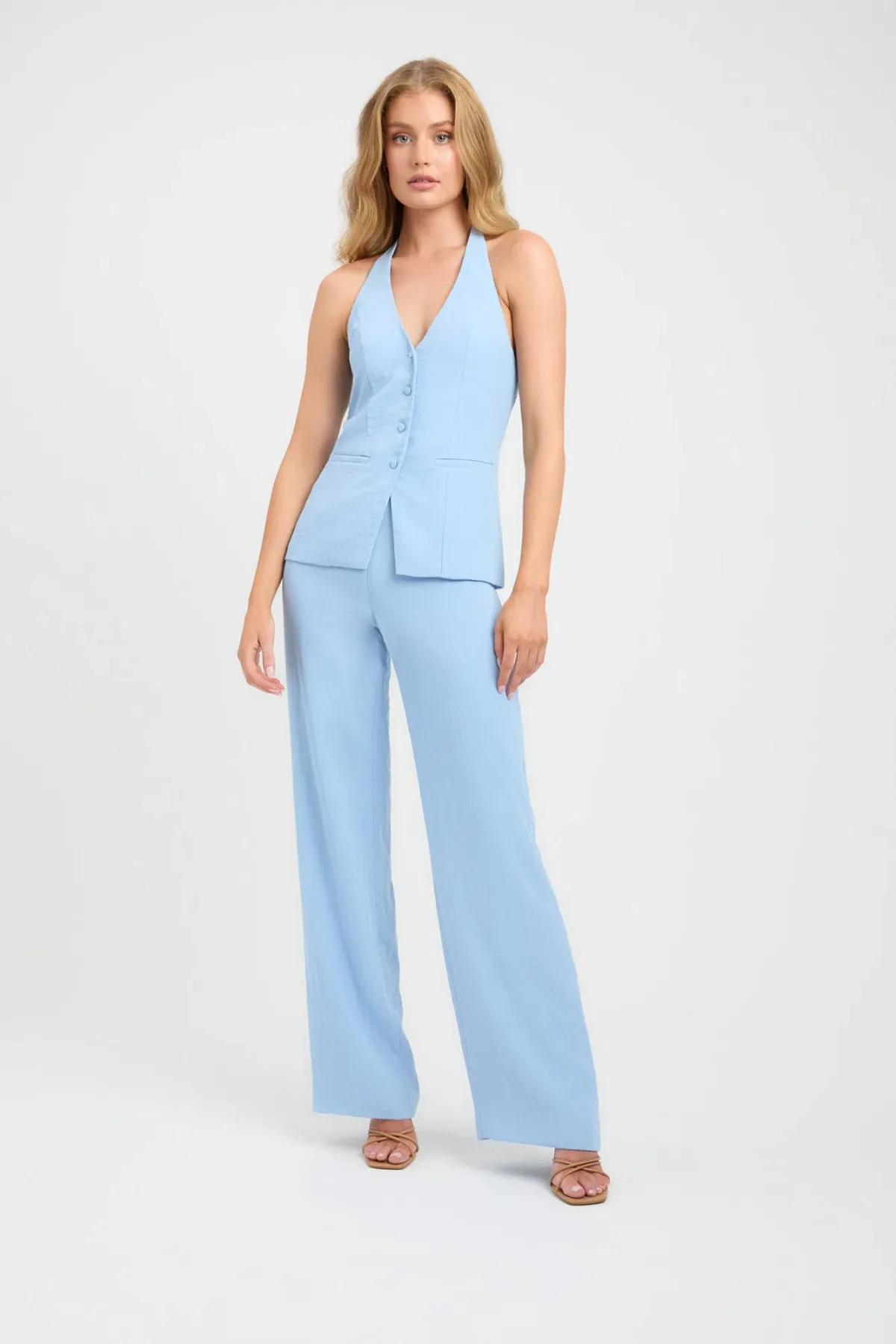Kookai Hayman Long-Line Vest & Ariel Pants Set Soft Blue & Slate Blue Size 8-10 — Races, Cocktail, Wedding Guest for rent on The Volte - main image