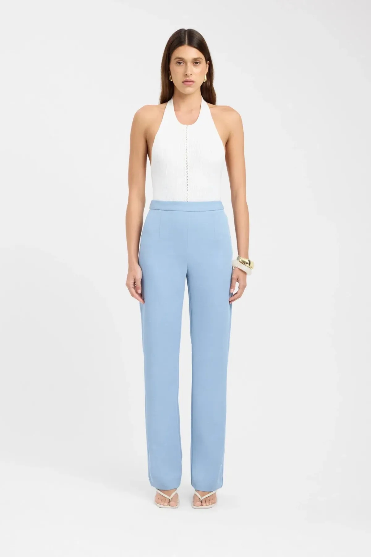 Kookai Hayman Long-Line Vest & Ariel Pants Set Soft Blue & Slate Blue Size 8-10 — Races, Cocktail, Wedding Guest - Image 2