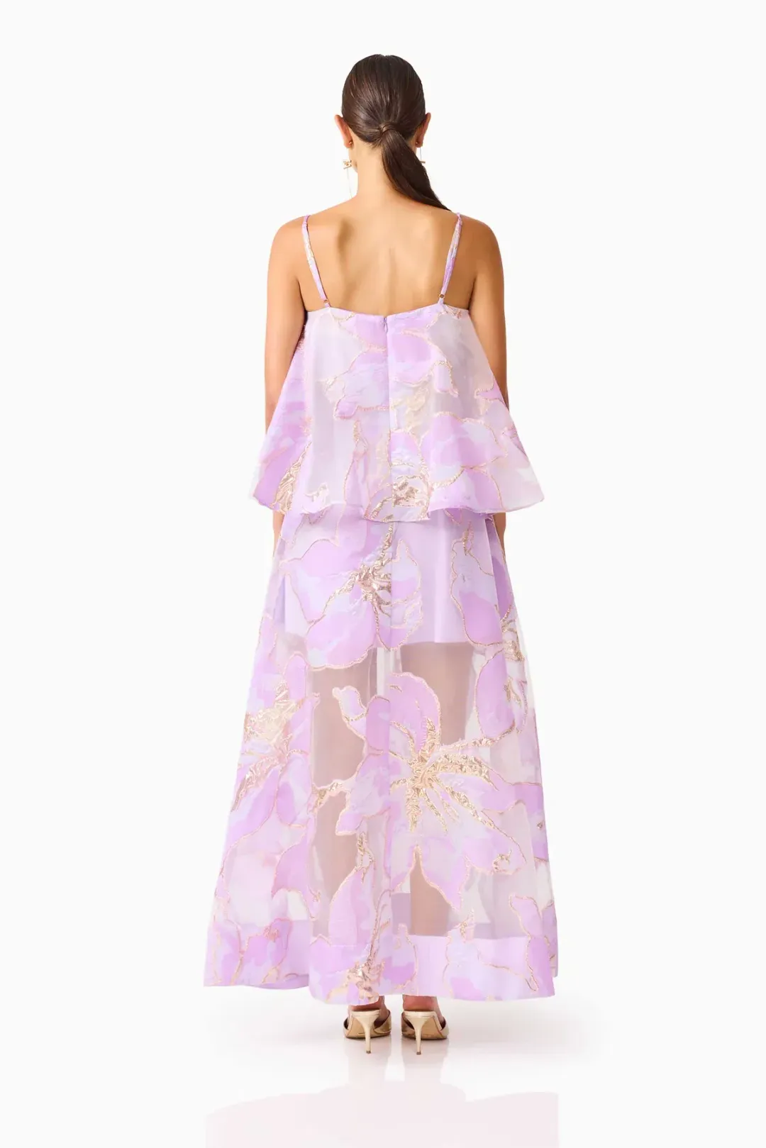 Elliatt Elysia Tiered Midi Gown in Purple Floral Size 10 for rent on The Volte - main image