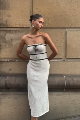 Meshki Dawn Strapless Knit Midi Dress Cream Size 12 / L for rent on The Volte - image 1