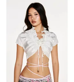 Malimarea Muk Ruffle White Crop Top Size 8 for rent on The Volte - image 1