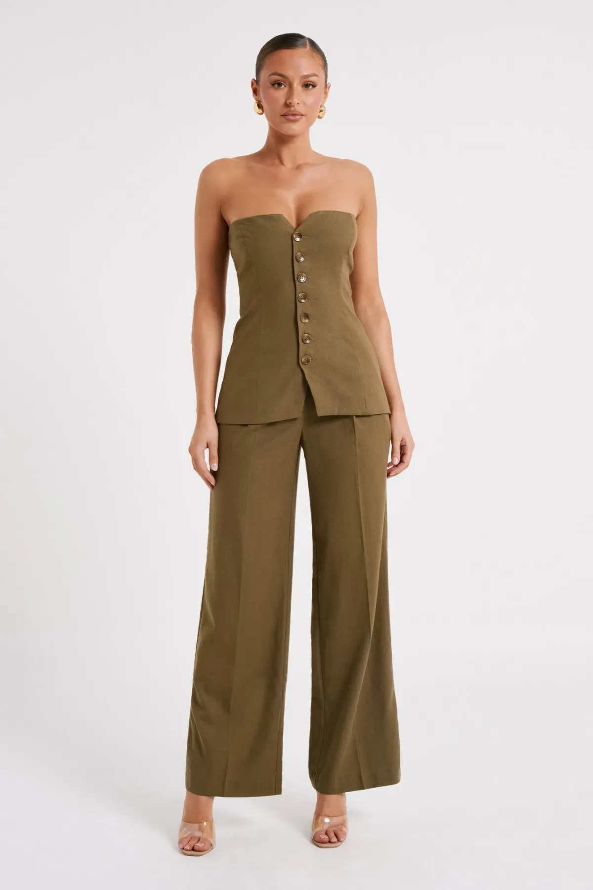 Adina Linen Pant Olive Khaki Size 8 / S — Spring Racing Carnival, Cocktail Party, Wedding Guest, Garden Party, Resort Wear - Image 1