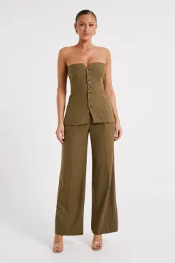 Adina Linen Pant Olive Khaki Size 8 / S — Spring Racing Carnival, Cocktail Party, Wedding Guest, Garden Party, Resort Wear for rent on The Volte - image 1
