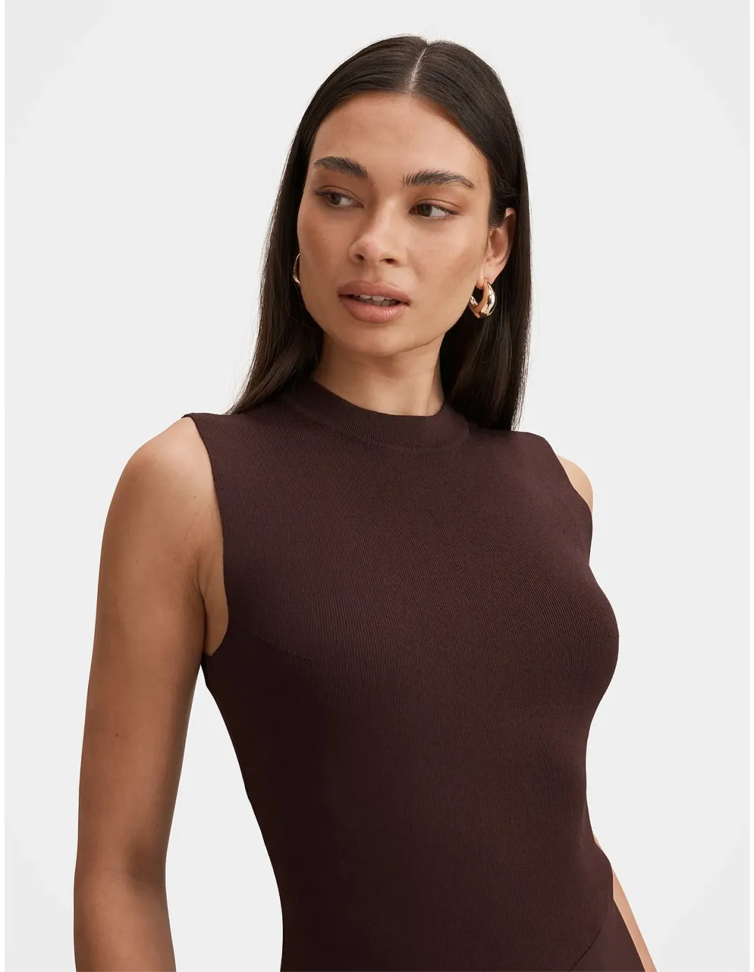 Forever New Jayden Satin Mixed Midi Dress Size 6 Chocolate for rent on The Volte - main image