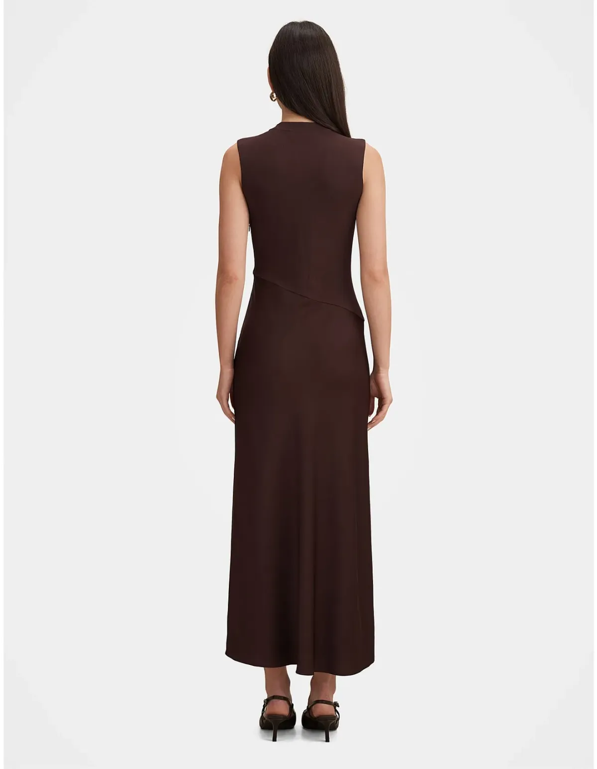 Forever New Jayden Satin Mixed Midi Dress Brown Size 6 - Image 4