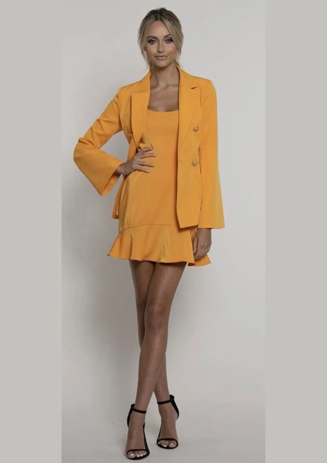 Bariano Cuba Libre Frill Mini & Vermouth Jacket Set Yellow Size 10 for rent on The Volte - main image