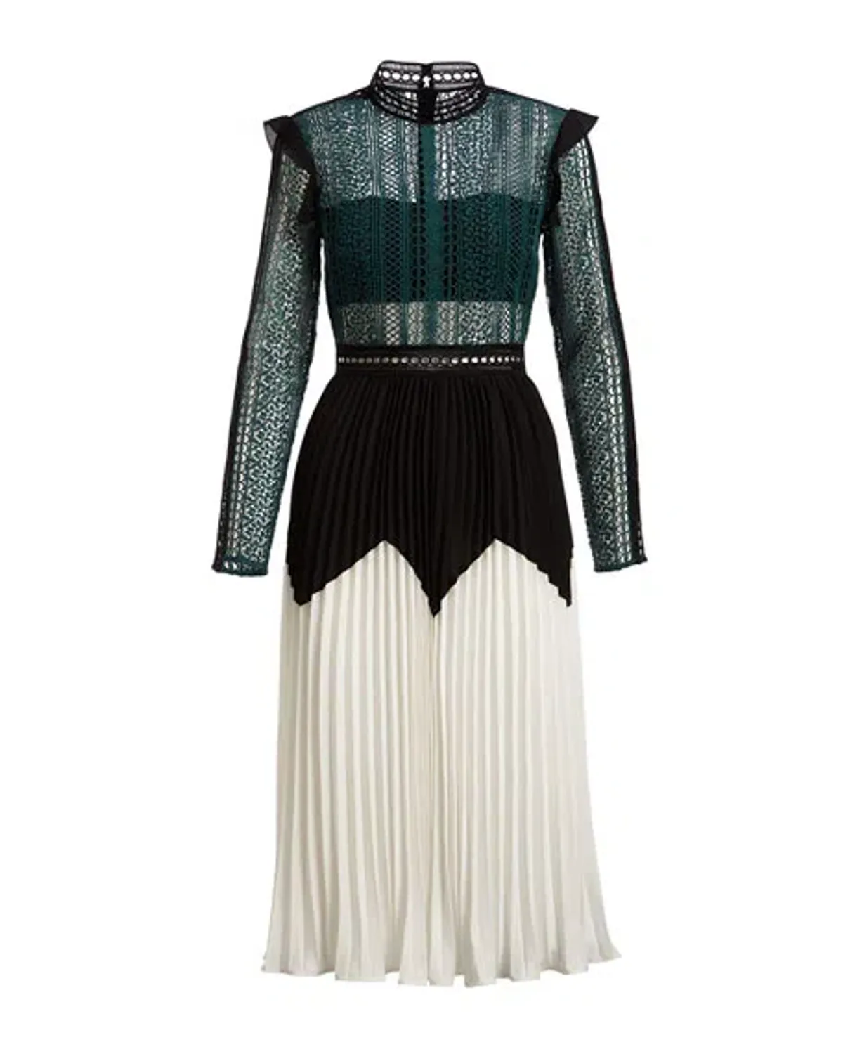 Self Portrait Stripe Panelled Lace Midi Dress Green Size 14 - Image 2