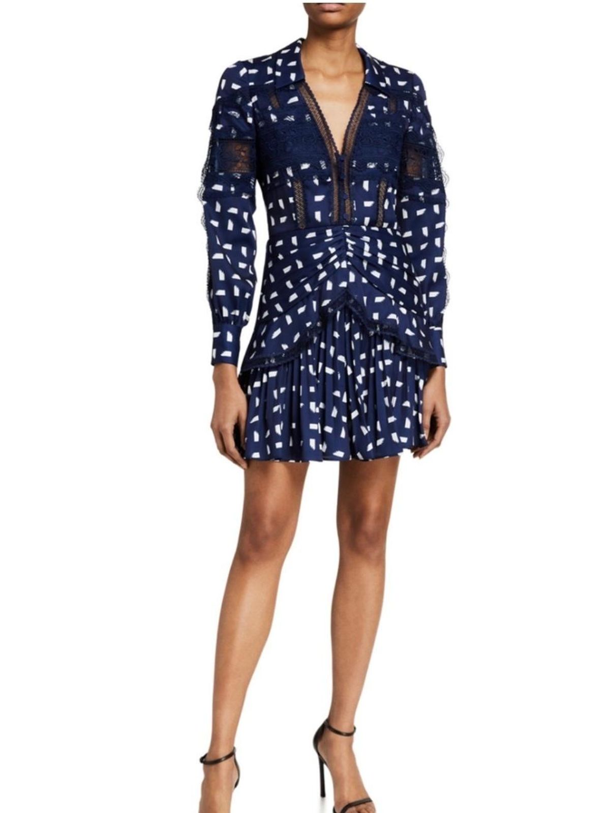 Self Portrait Sail Print Lace Trim Mini Dress navy Size 12 - Image 1