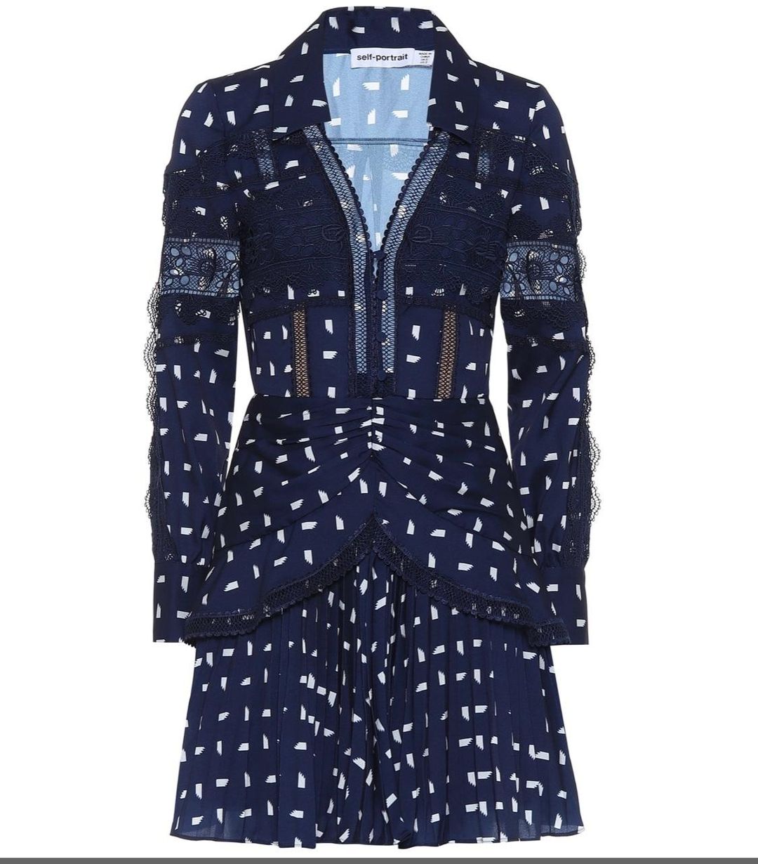 Self Portrait Sail Print Lace Trim Mini Dress navy Size 12 for rent on The Volte - main image