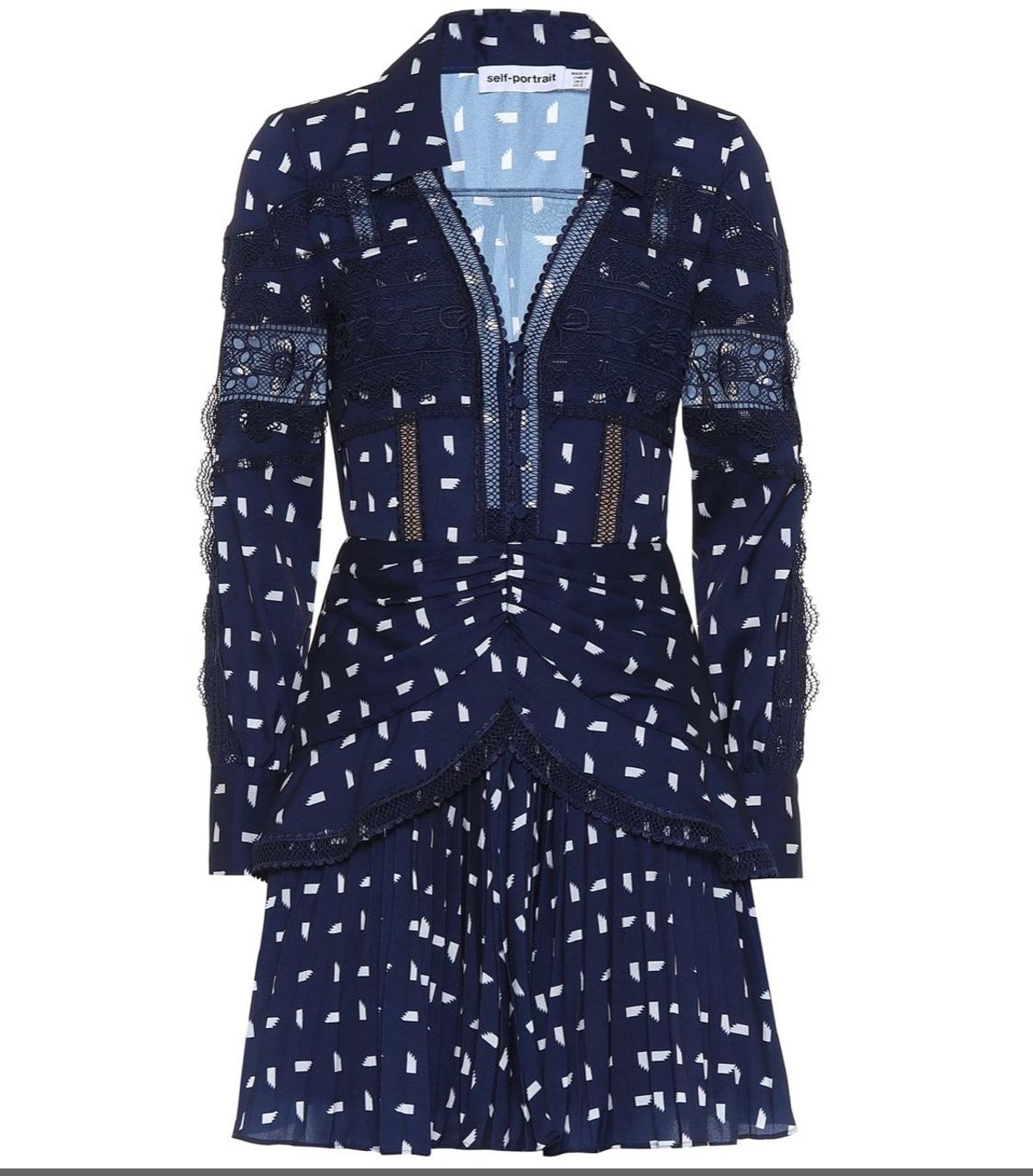 Self Portrait Sail Print Lace Trim Mini Dress navy Size 12 - Image 2