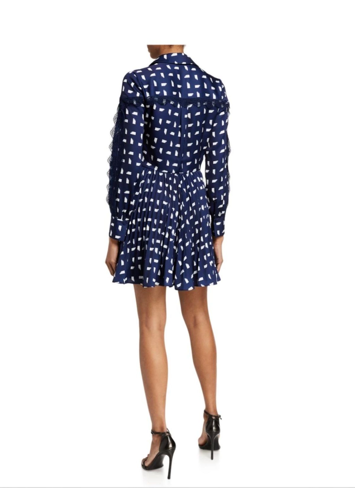 Self Portrait Sail Print Lace Trim Mini Dress navy Size 12 - Image 4