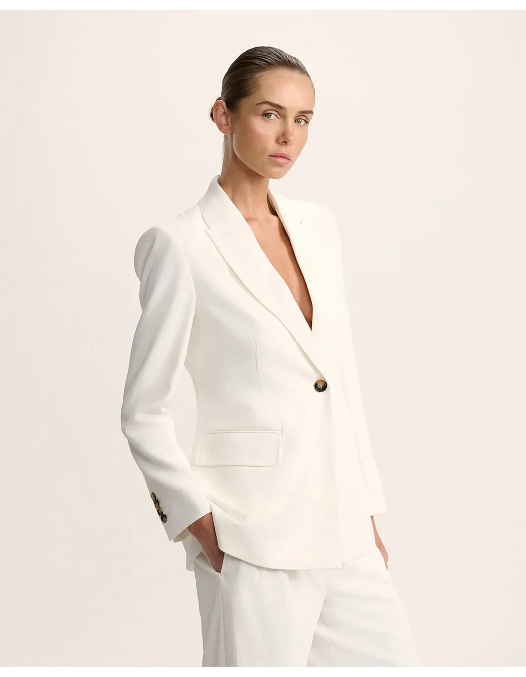 Saba Dharma Stitch Detail Blazer Size 6 AU Alabaster for rent on The Volte - main image
