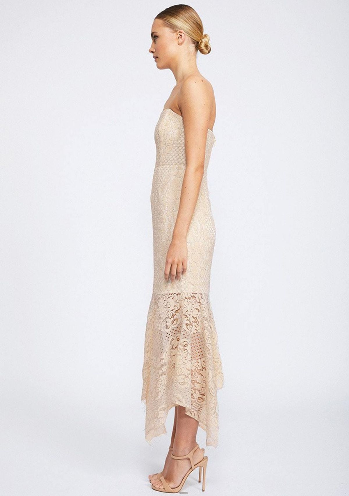 Shona Joy Lace Bustier Handkerchief Midi Dress Nude size 8 - Image 2