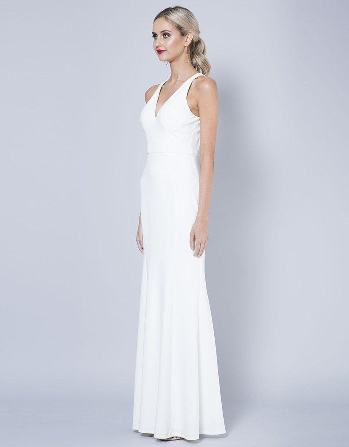 Bariano Gem Racerback Crepe Gown white Size 6 - Image 2