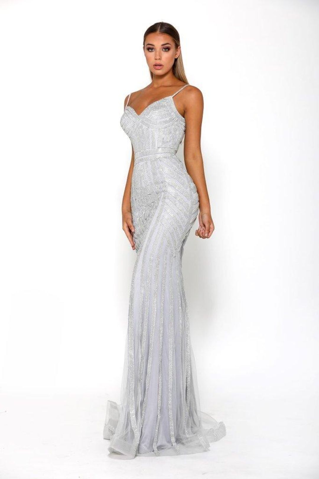 Portia and Scarlett Lourdes Gown Silver Size 8 for rent on The Volte - main image