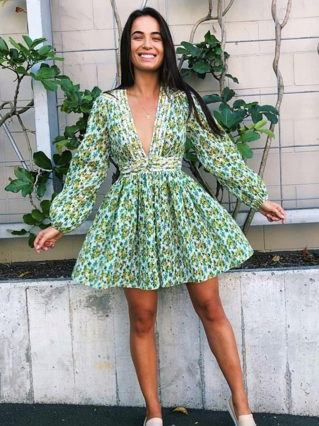 Zimmermann Golden Plisse Mini Dress Lemonade Acid Floral Size 6 for rent on The Volte - main image