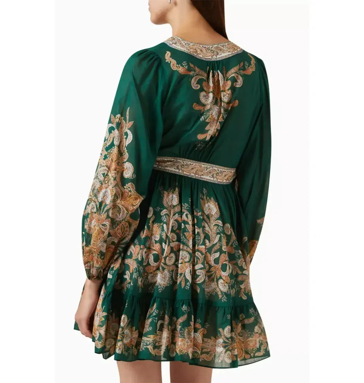 Devi Wrap Mini Dress Emerald / Paisley - Image 3