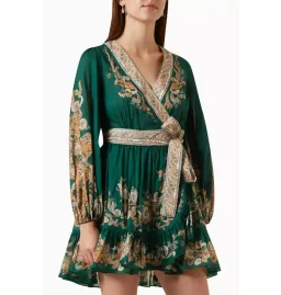 Devi Wrap Mini Dress Emerald / Paisley for rent on The Volte - image 2