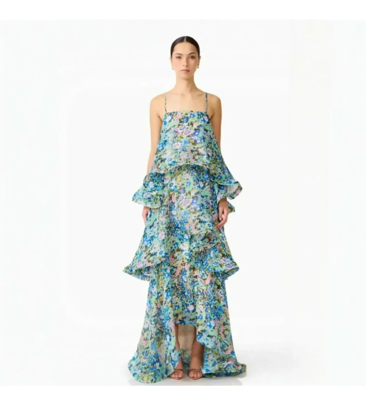 Elliatt Armani Tiered Maxi Dress In Blue Floral Size M/AU 10 - Image 1