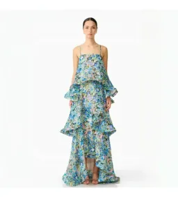 Elliatt Armani Tiered Maxi Dress In Blue Floral Size M/AU 10 for rent on The Volte - image 1